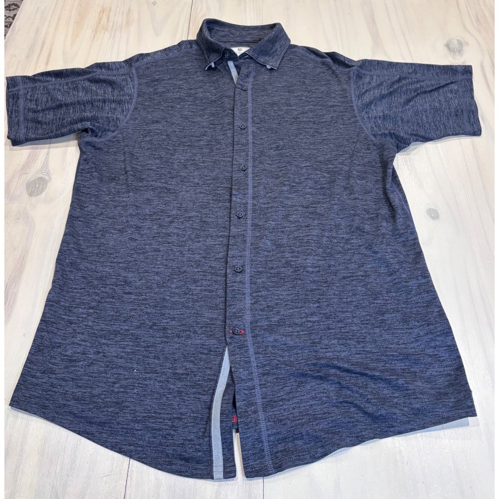 Cremieux Club 38 Mens Large Navy Blue Heathered Short Sleeve Button Down Shirt